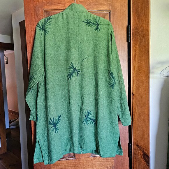 Asiacraft Gently Used Green Linen/Rayon Banded Collar Tunic & Skirt  Sz L - Picture 7 of 9